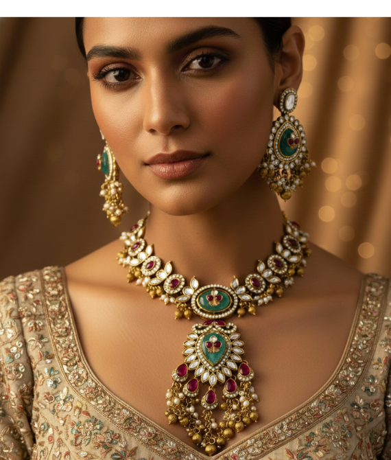 Majestic royal ruby emerald necklace set